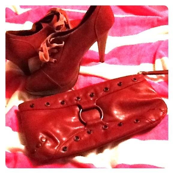 Forever 21 burgundy lace up pumps / boots w/clutch