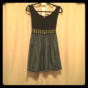 Black & Denim dress with attached studded belt💙