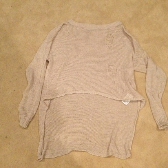 Distressed Beige High Low Sweater