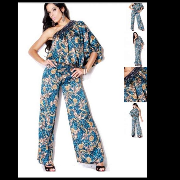 Bejeweled one shoulder jumpsuit