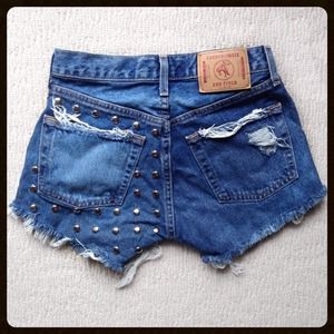 High Waisted Destroyed and Studded Shorts