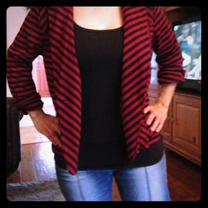 ❤Red and black striped blazer jacket with blk tank