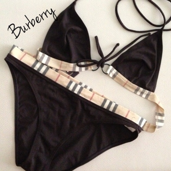 $250 Burberry Bikini Swimsuit Brown Sz M