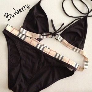 $250 Burberry Bikini Swimsuit Brown Sz M