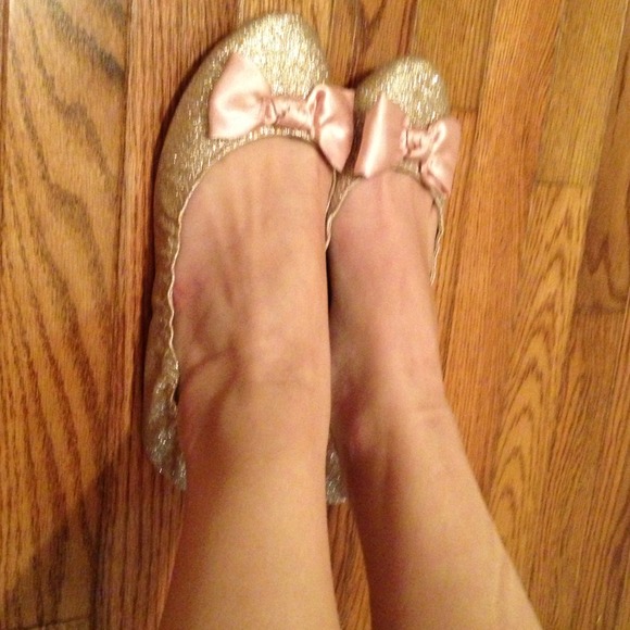 Rose Gold Glitter Flats w/ Pink Bow