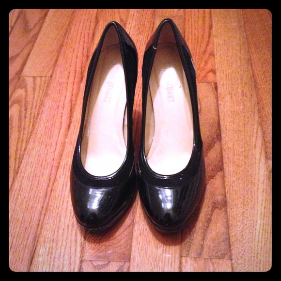 Colin Stuart Black Patent + Suede Platform Pumps