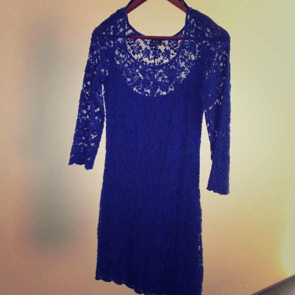 Blue Bardot stretchy lace dress