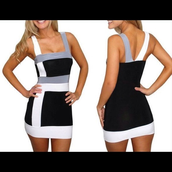 Dresses & Skirts - Sexy Gray Black Color Block Bandage Club Dress