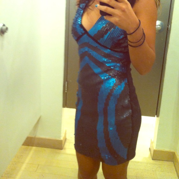 💃 Teal & Black Sexy Sequins Dress