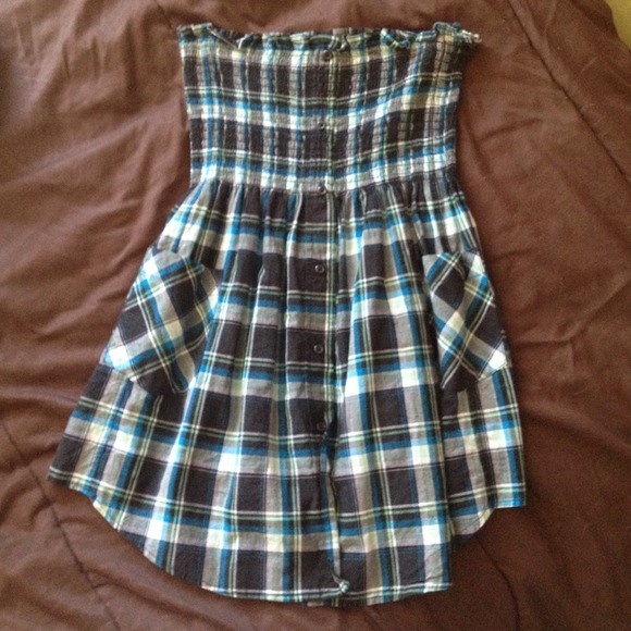 OP girls plaid strapless shirt