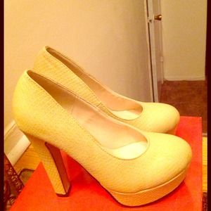 nude snake skin pumps