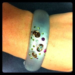 Silver Resin Bracelet with Rhinestone Accents