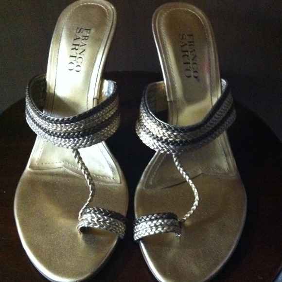 Two tone gold leather high heeled sandals