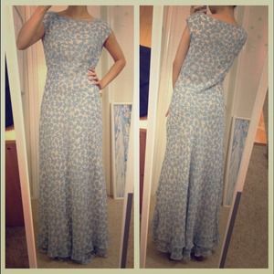 Chiffon cream/ baby blue maxi dress