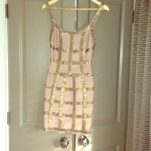 Herve Leger dress with gold sequin.