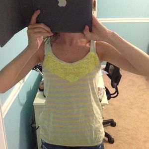 Grey/yellow stripped and floral tank