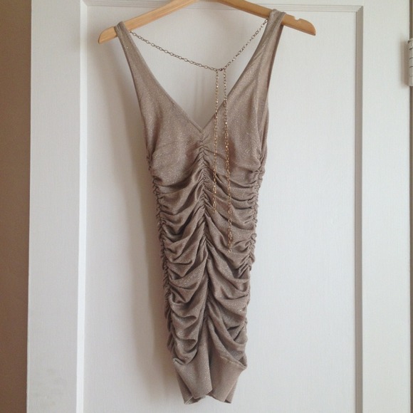 BEBE shimmery gold dress with chain size XS - Picture 2 of 3