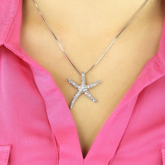 Silver pave Crystal Starfish