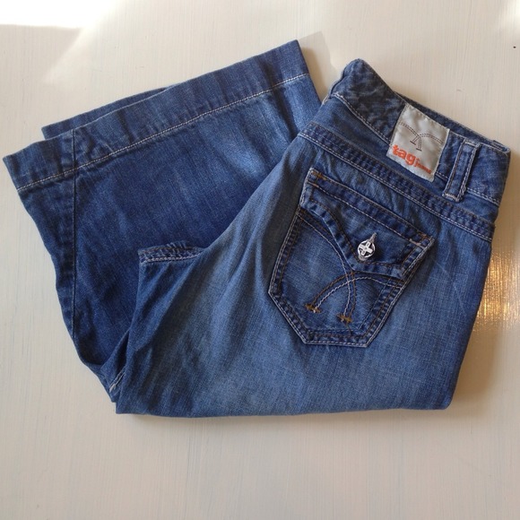 tag denim wide leg capris