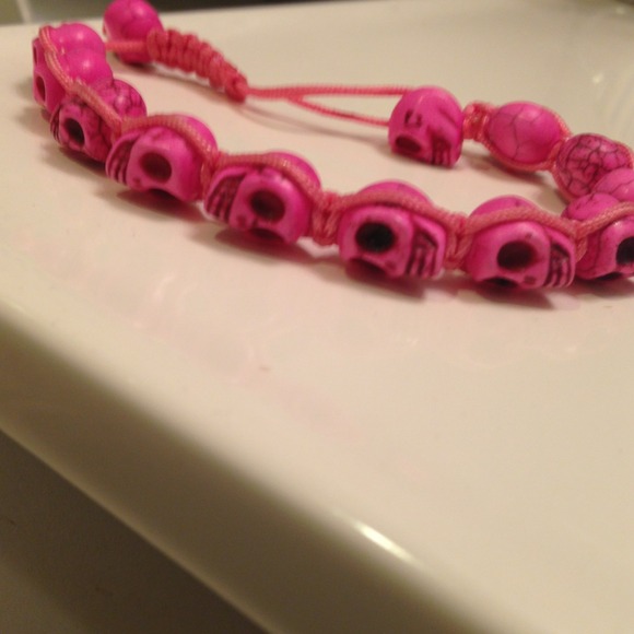 Neon Pink Skull Bead Bracelet