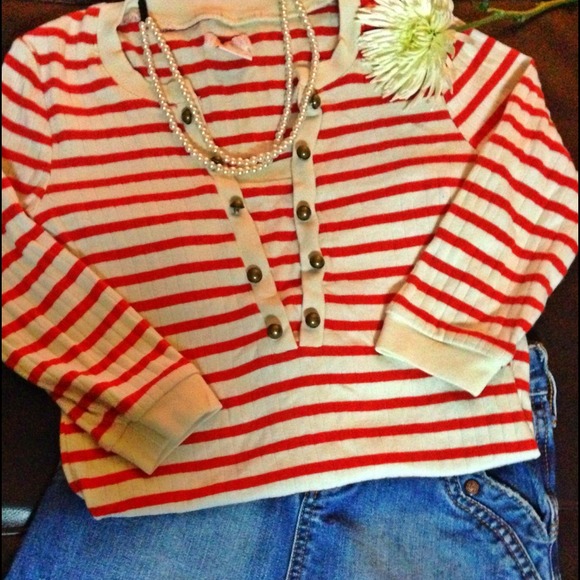 3/4 sleeve sweater with brass buttons. X-small