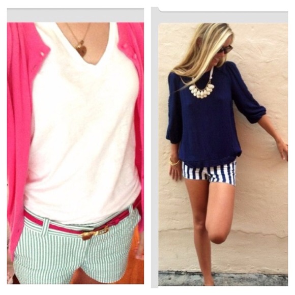 🌹Cute, short denim colored/white stripe shorts. - Picture 2 of 4