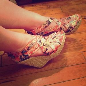 Tribal print platform wedge espadrilles