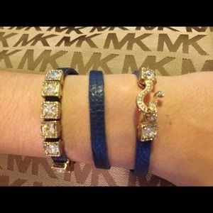 Blue leather wrap bracelet / necklace with studs