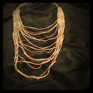 Peach & gold multi-layer long necklace