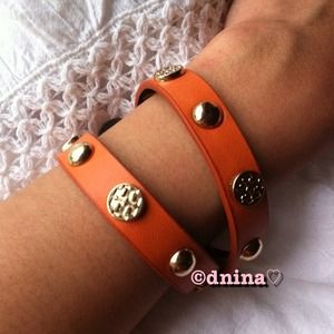 Orange Faux Leather Wrap Bracelet