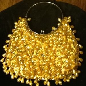 VINTAGE GOLD DANGLING BEADED PURSE