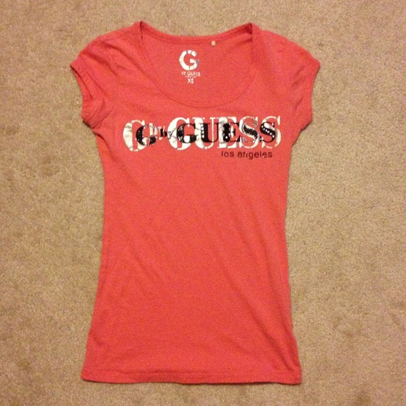 G by Guess coral bedazzled tshirt