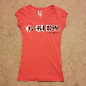 G by Guess coral bedazzled tshirt