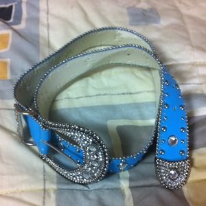 Blue western bling belt
