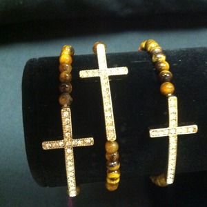 Beaded brown sideways cross bracelet