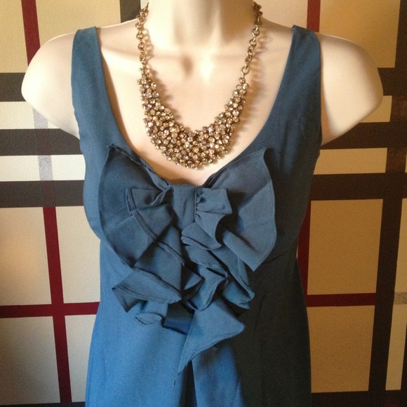 SOLD. slate blue bow front dress sz L (+/- sz 8) - Picture 2 of 4