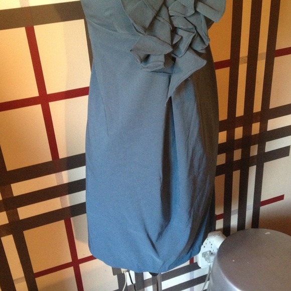 SOLD. slate blue bow front dress sz L (+/- sz 8) - Picture 3 of 4