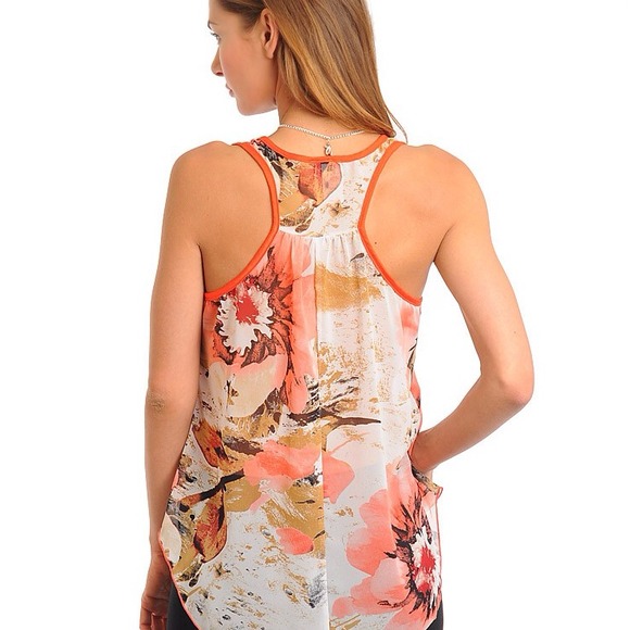 FINAL SALE CORAL WHITE TAN WITH NECKLACE TOP - Picture 3 of 5