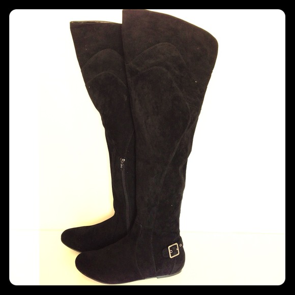 Flat Over the Knee Black Suede boots