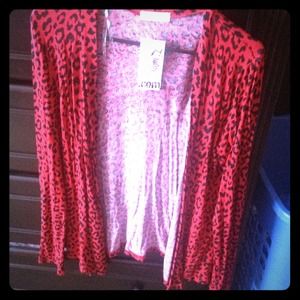 Red and black cheetah print light weight cardigan