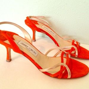 Jimmy Choo Orange and Gold Slingback Heels