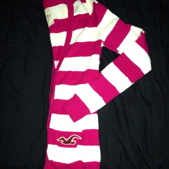 Magenta/white striped cardigan
