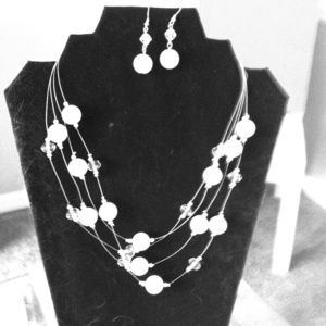 Floating beaded necklace with earrings