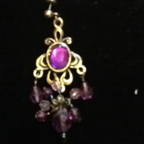 ANTIQUE GOLD N PURPLE EARRINGS - Picture 2 of 2