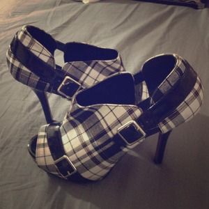 Black and white plaid heels