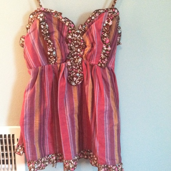 NWOT floral and stripe sweetheart top tank
