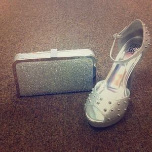 Brand new silver spiked glitter ankle strap heel