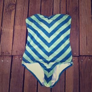 Green and Teal Chevron Swimming Suit