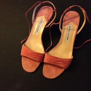 Authentic Manolo Blahnik Pink Sued Strappy Sandals
