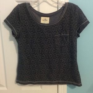 Dark grey short sleeve front lace shirt